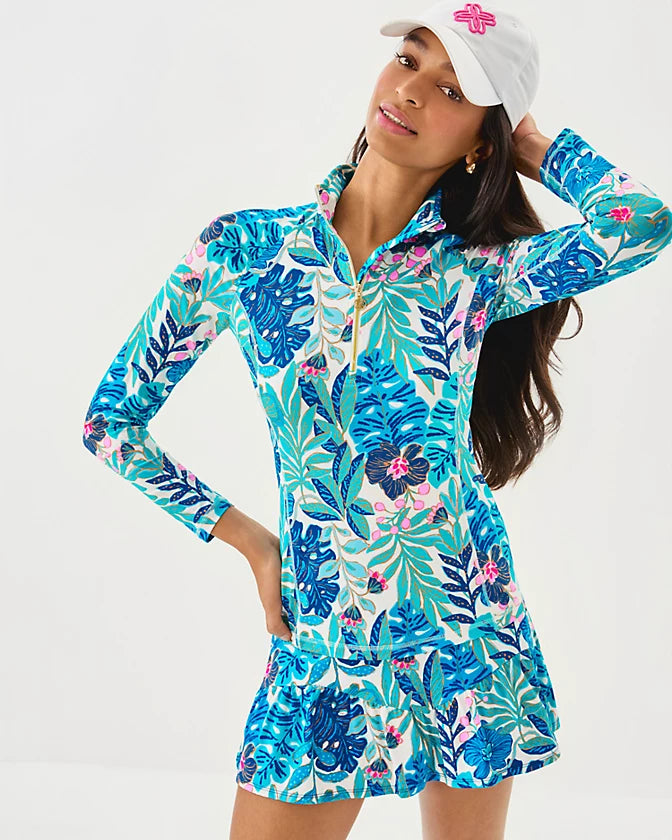 Justine Half Zip UPF 50 (Breezy Aqua Best Fronds)