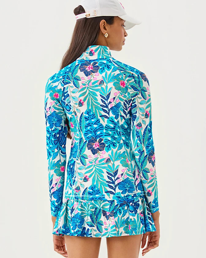 Justine Half Zip UPF 50 (Breezy Aqua Best Fronds)