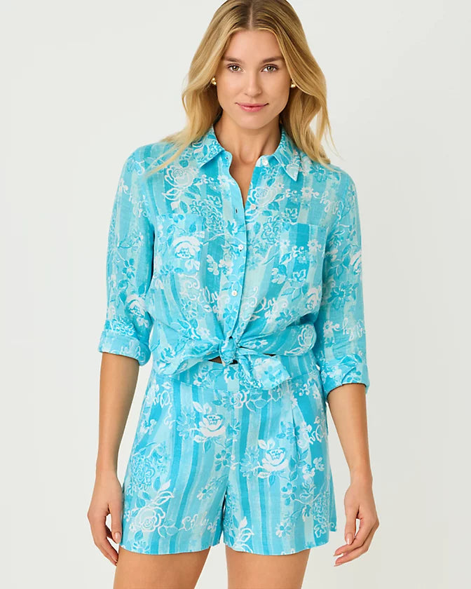Sea View Button Down (Capri Blue Roseys Petals)