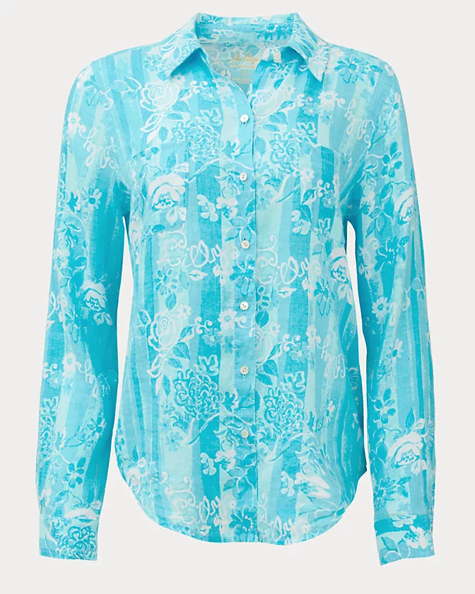 Sea View Button Down (Capri Blue Roseys Petals)