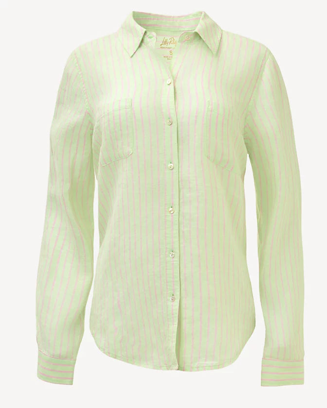 Sea View Button Down (Pistachio Macaron X Conch Shell Pink Saint Tropez Stripe)