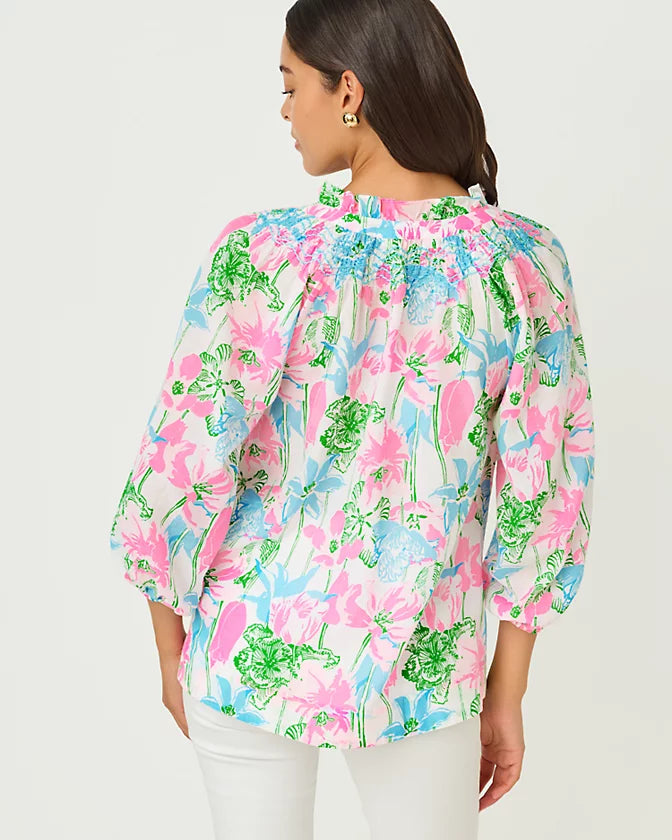 Lourdes 3/4 Sleeve Top (Resort White Viney Liney)