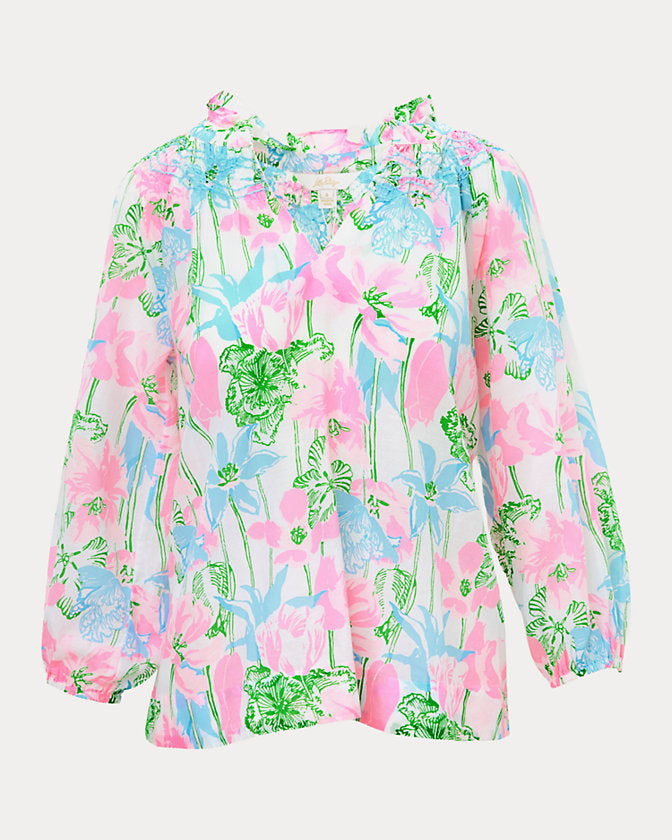 Lourdes 3/4 Sleeve Top (Resort White Viney Liney)