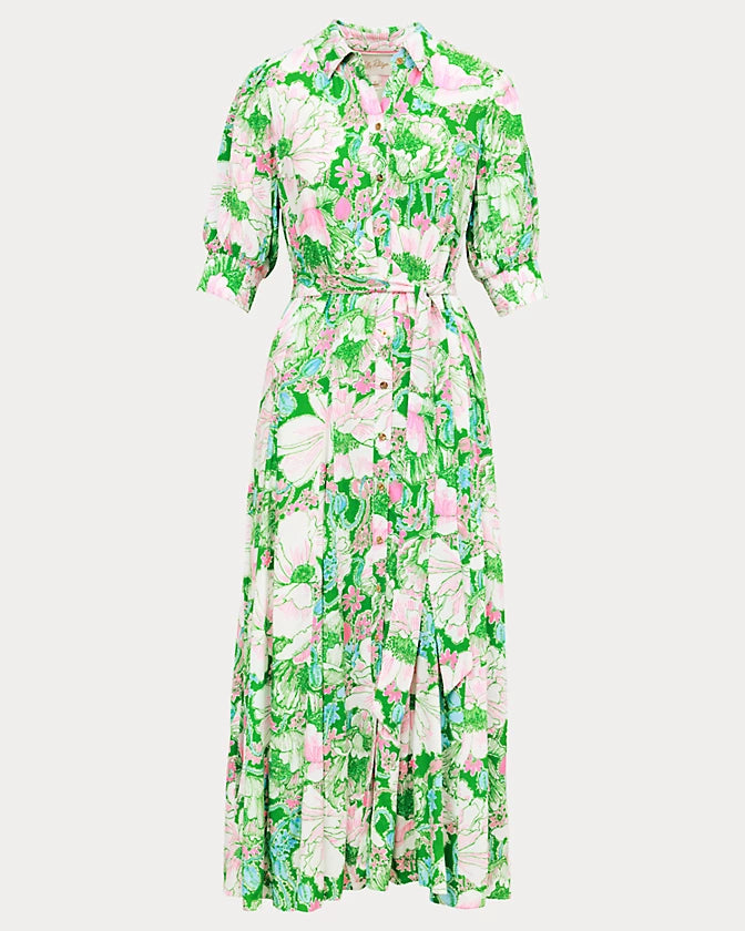 Larkyn Midi Shirtdress (Putting Green Poppyland)