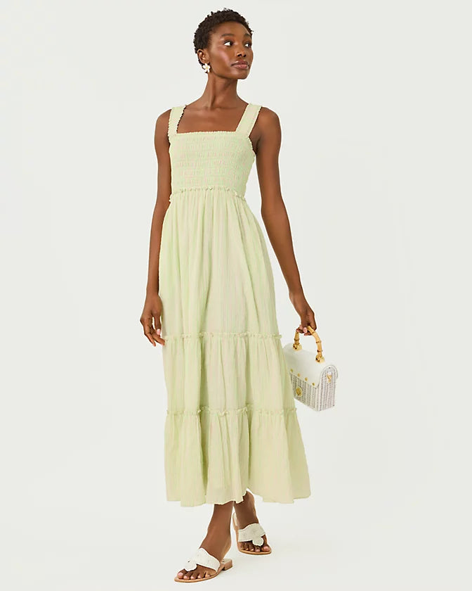 Hadly Smocked Maxi Dress (Pistachio Macaron X Conch Shell Pink)