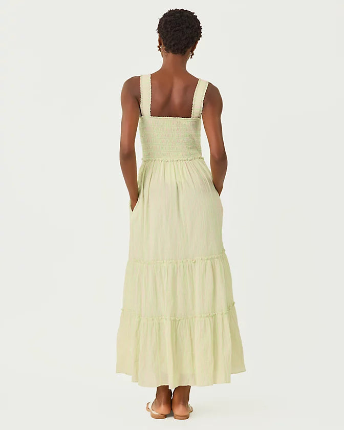 Hadly Smocked Maxi Dress (Pistachio Macaron X Conch Shell Pink)