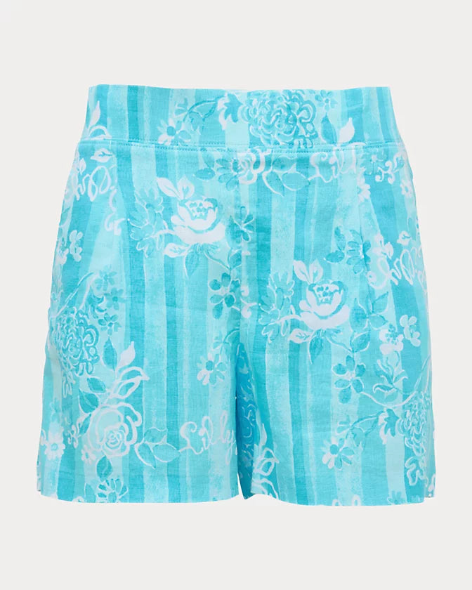 Captina Linen Shorts (Capri Blue Roseys Petals)