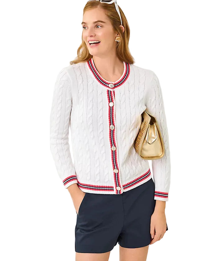 Brockton Crew Neck Cardigan (Resort White X Paradise Punch Tipping)