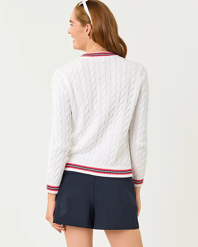 Brockton Crew Neck Cardigan (Resort White X Paradise Punch Tipping)