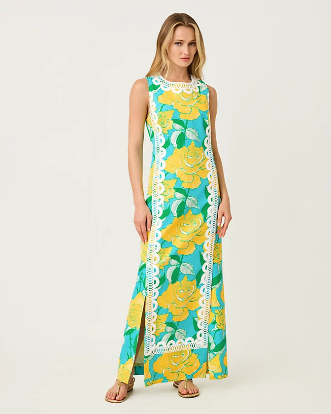 Lotta Stretch Maxi Shift Dress (Blue Curacao Rose)
