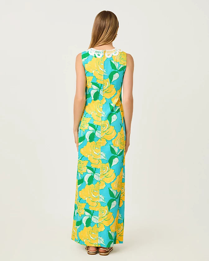 Lotta Stretch Maxi Shift Dress (Blue Curacao Rose)