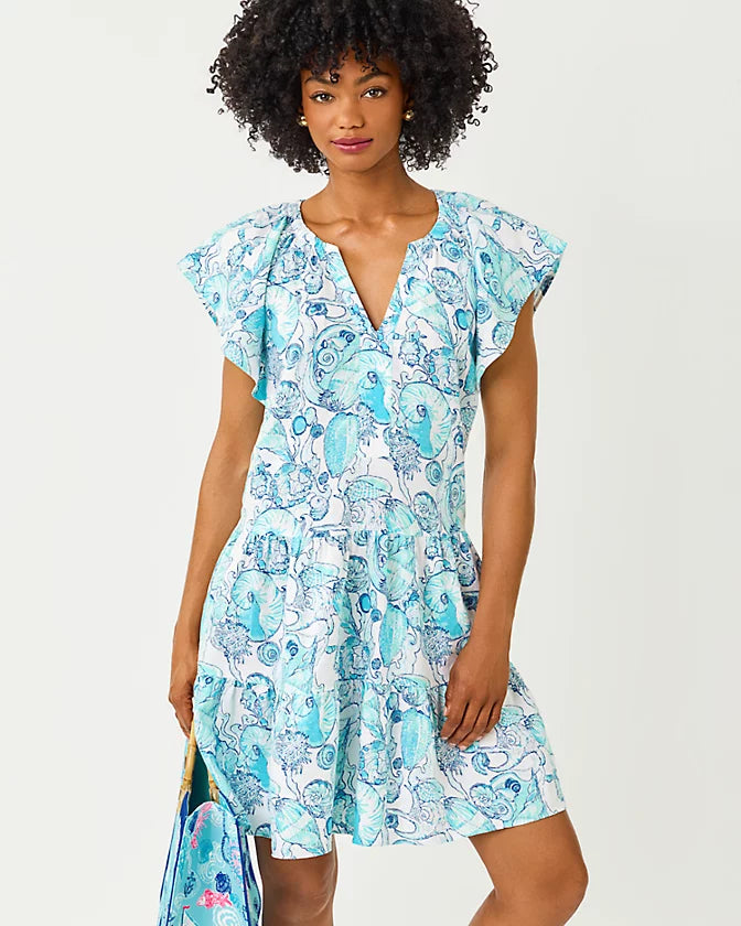 Norella Linen Dress (Resort White Shell Shine)