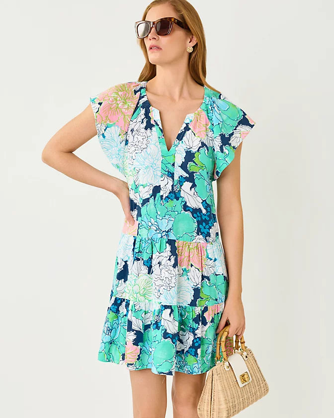 Norella Linen Dress (Starlight Navy Tennessees Hibiscus)
