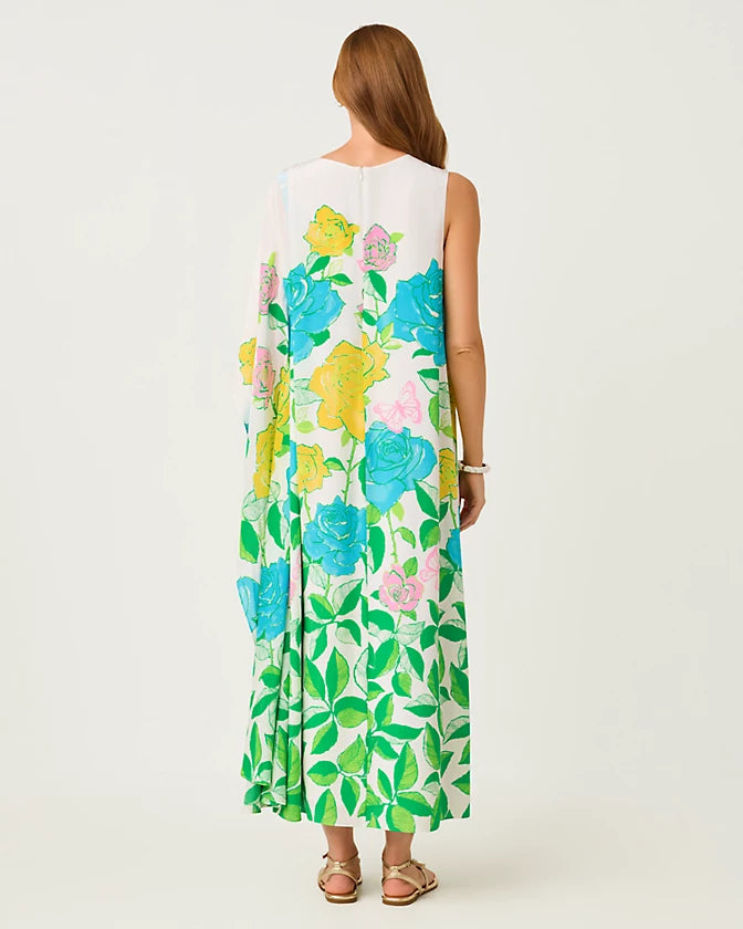 Jaida Silk Maxi Caftan (Multi Rose Bud)