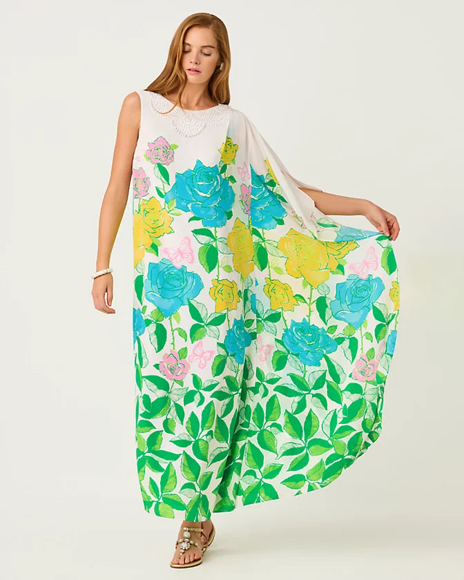 Jaida Silk Maxi Caftan (Multi Rose Bud)