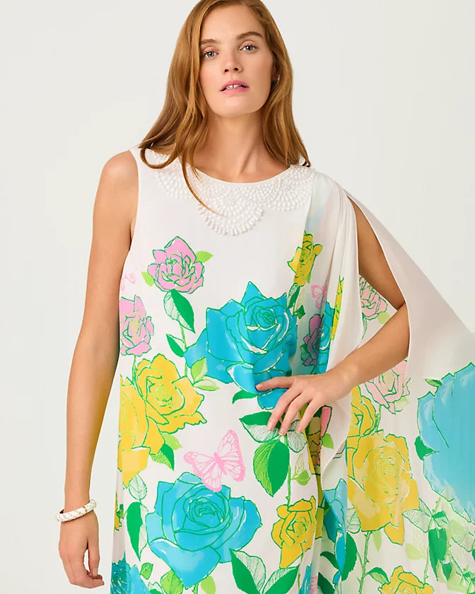 Jaida Silk Maxi Caftan (Multi Rose Bud)