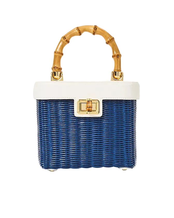 Sienna Top Handle Wicker Bag (Starlight Navy)