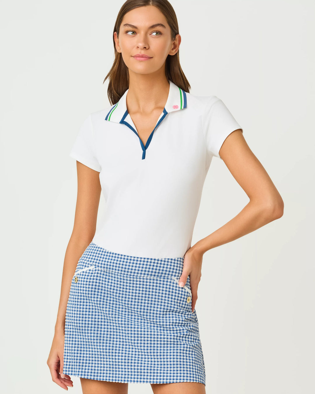 Thera Skort (Starlight Navy Mini Performance Gingham)