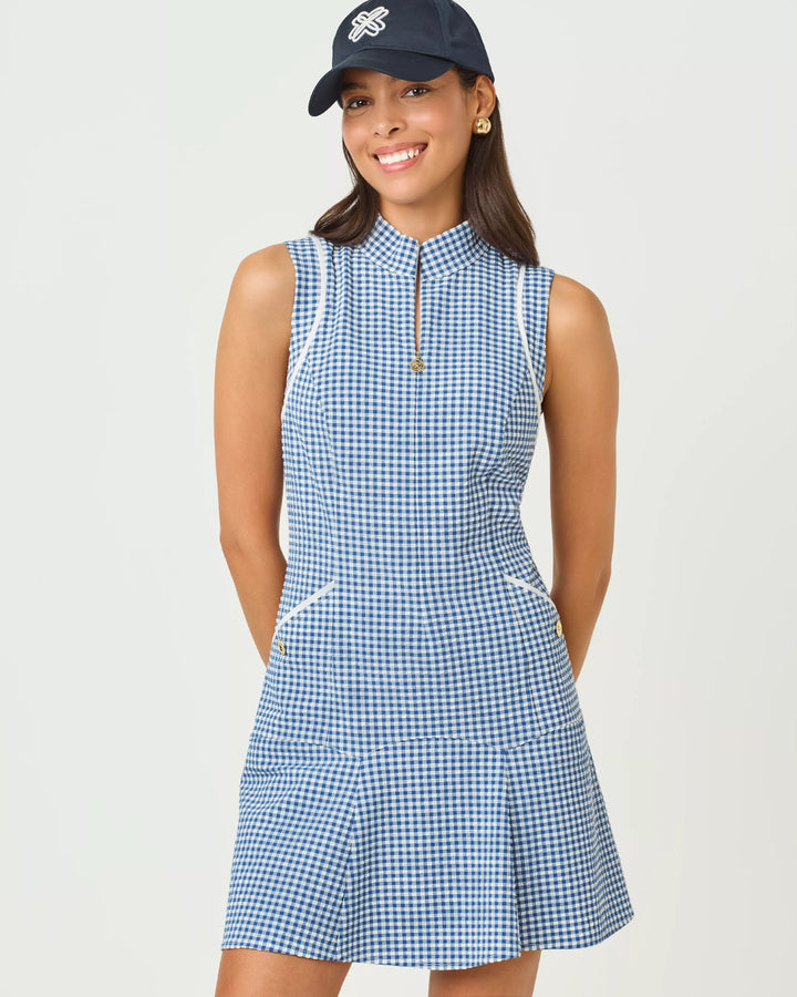 Kathy Flounce Dress (Starlight Navy Mini Performance Gingham)