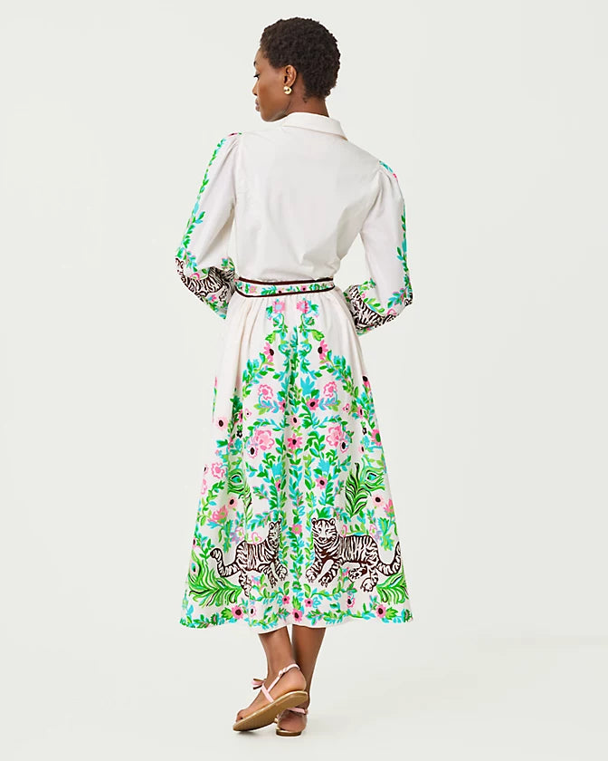 Luanne Stretch Maxi Shirtdress (Resort White Royal Zoo)