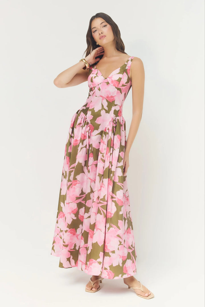 Jemma Dress (Olive/Pink Messy Orchids)