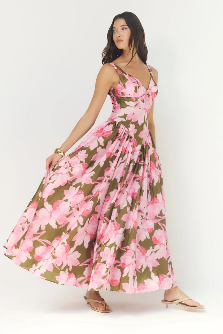 Jemma Dress (Olive/Pink Messy Orchids)