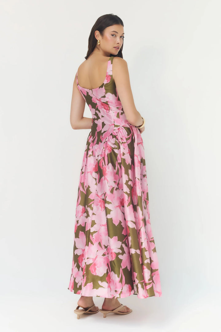 Jemma Dress (Olive/Pink Messy Orchids)
