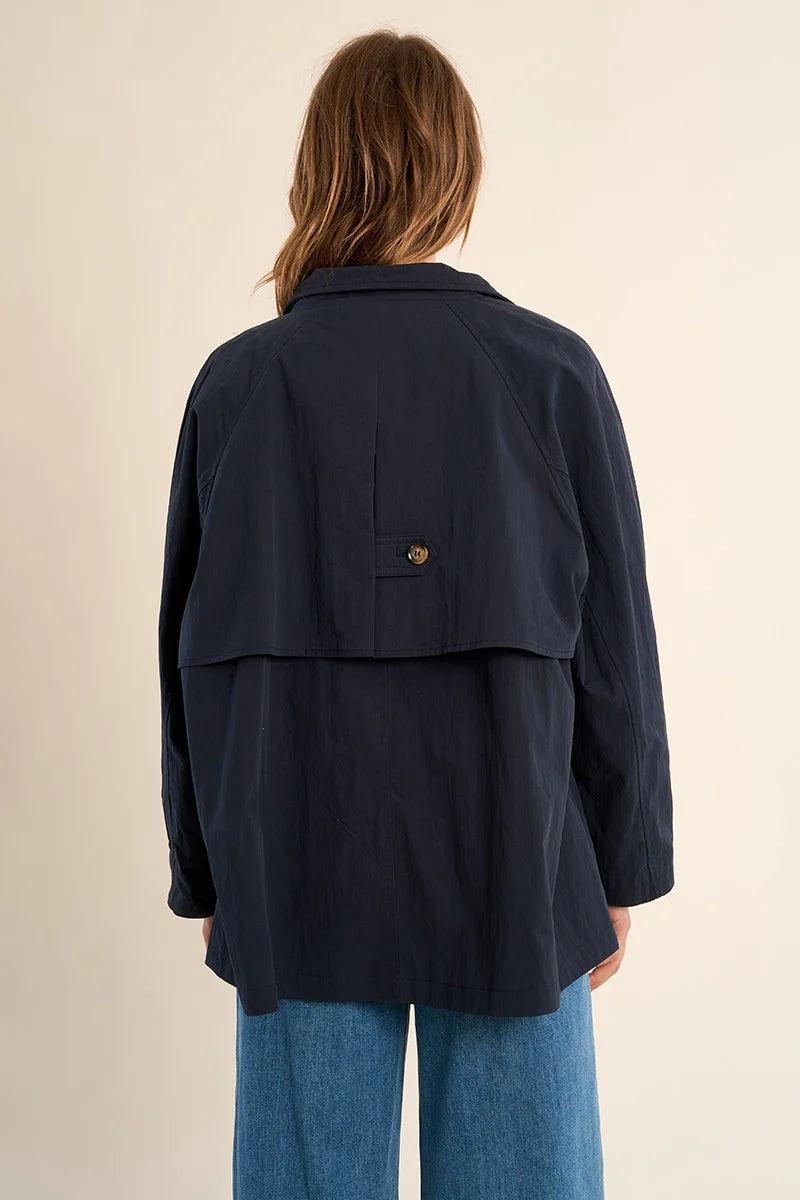 Oversized Cropped Trench (Navy Blue)