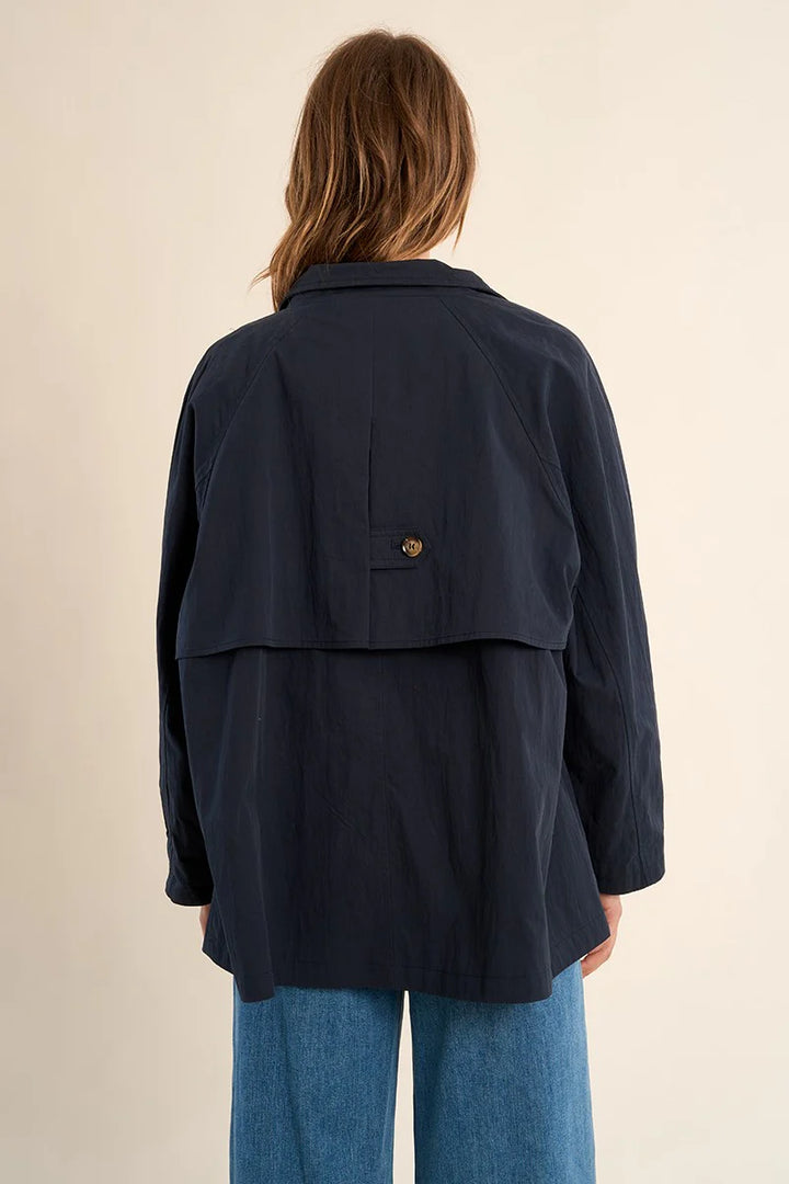 Oversized Cropped Trench (Navy Blue)