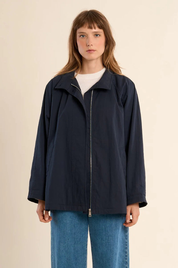 Oversized Cropped Trench (Navy Blue)