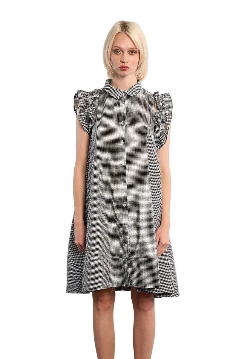 Gingham Shirt Dress (Black)