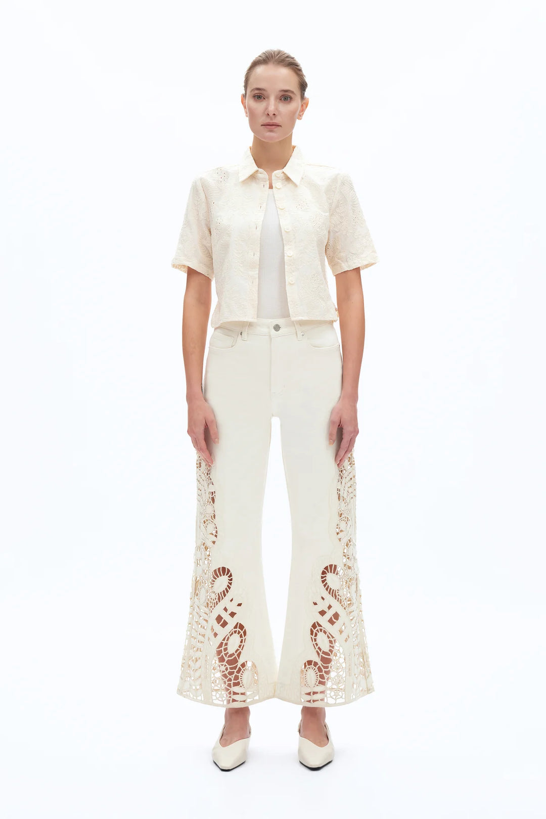 High Rise Lace Wide Leg (Beige)