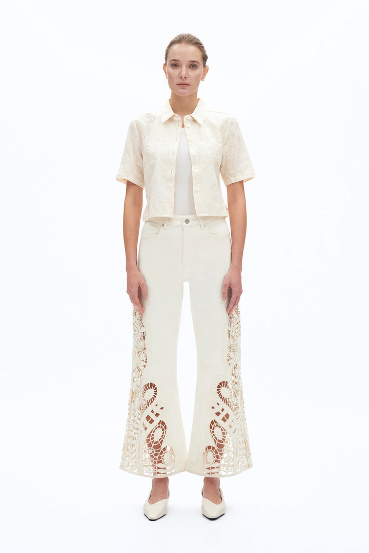 High Rise Lace Wide Leg (Beige)