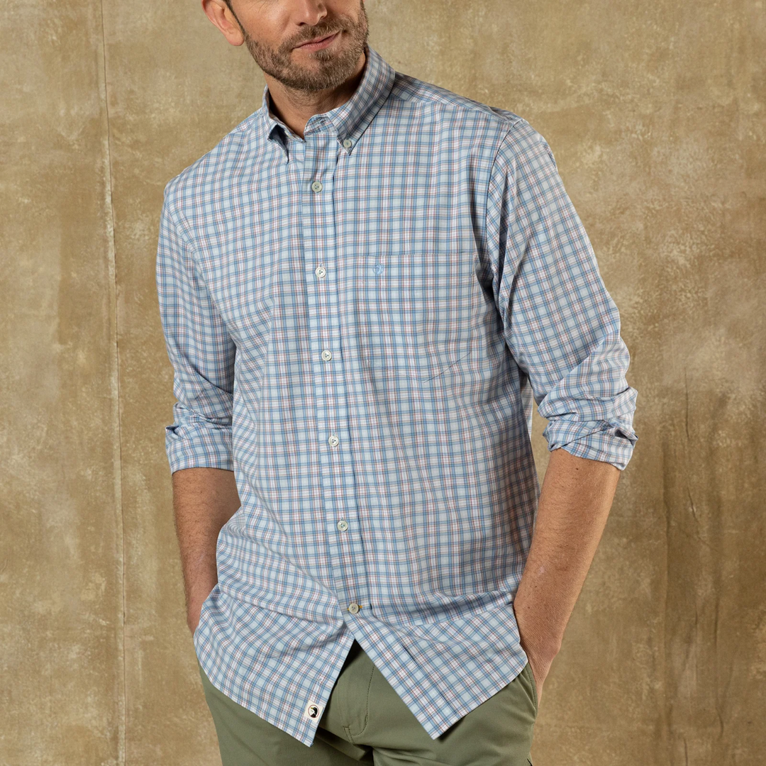 Performance Mayville Plaid Sport Shirt (Light Blue)