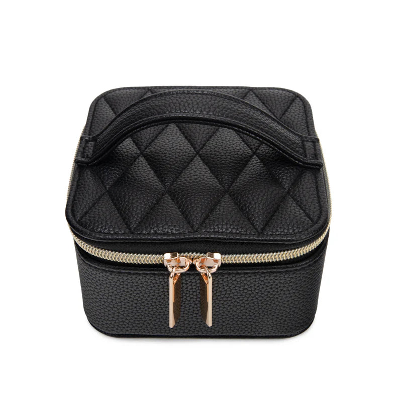 Leah Quilted Travel Jewelry Case with Pouch (Black)
