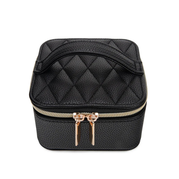 Leah Quilted Travel Jewelry Case with Pouch (Black)