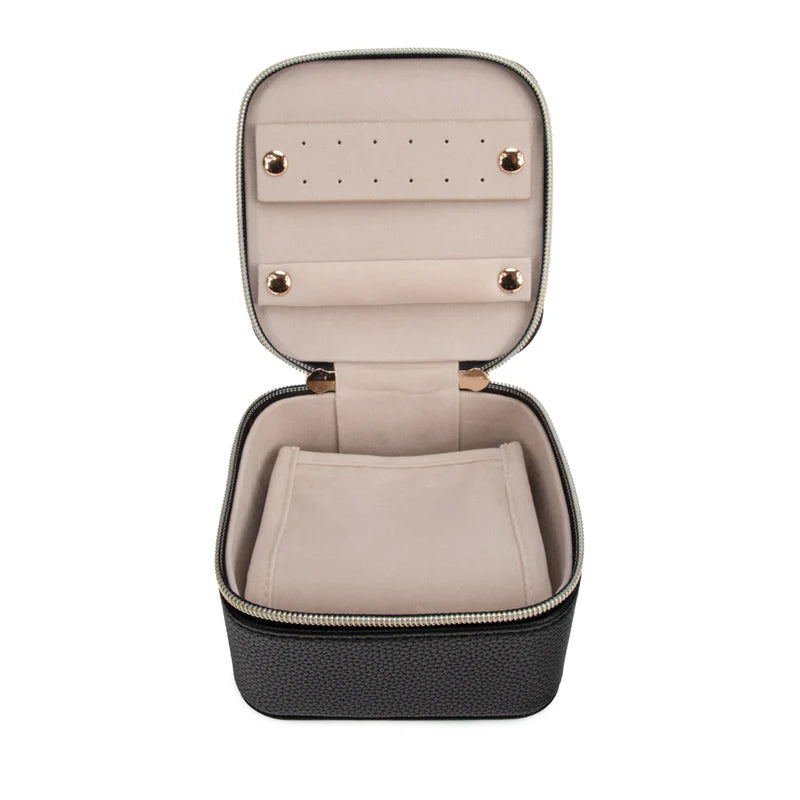 Leah Quilted Travel Jewelry Case with Pouch (Black)