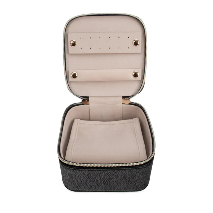 Leah Quilted Travel Jewelry Case with Pouch (Black)