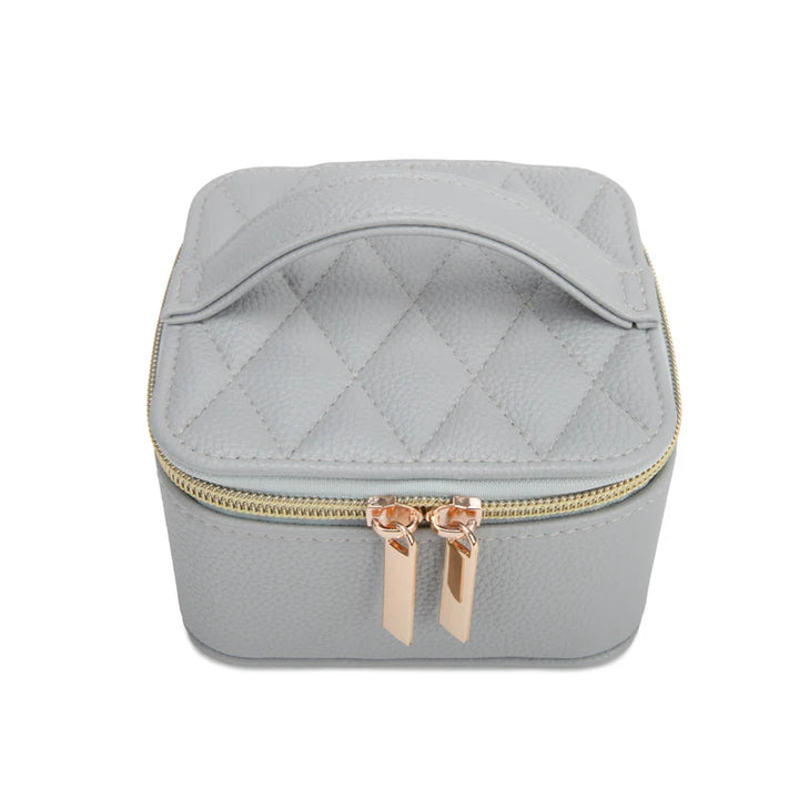 Leah Quilted Travel Jewelry Case w Pouch (Light Grey)