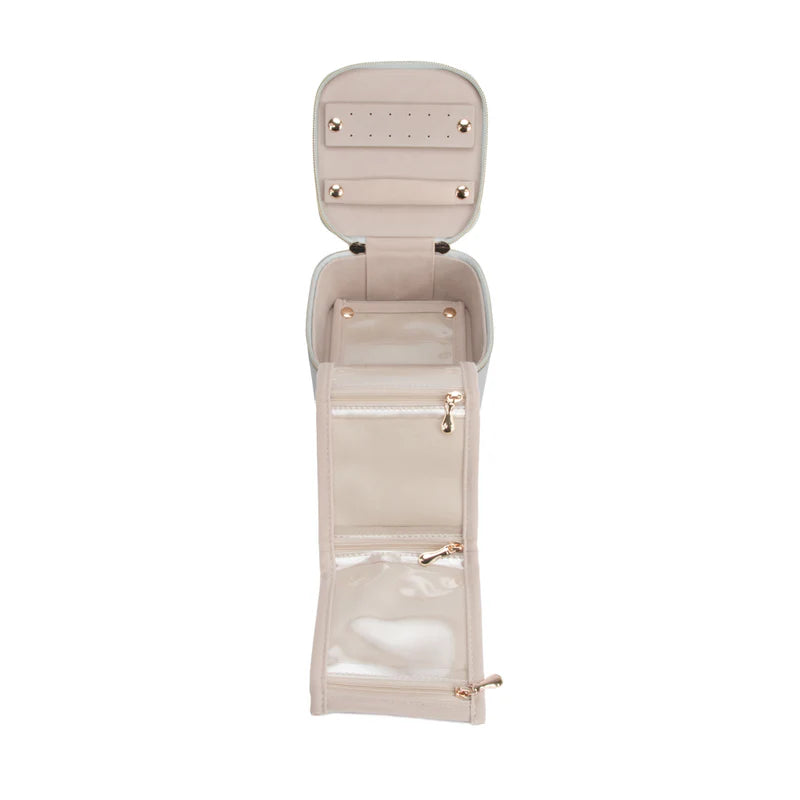 Leah Quilted Travel Jewelry Case w Pouch (Light Grey)