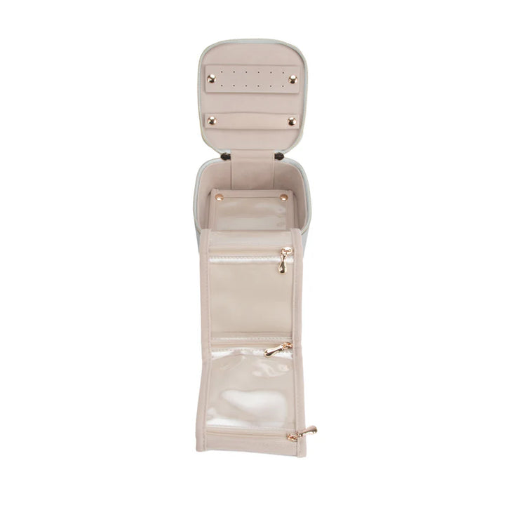 Leah Quilted Travel Jewelry Case w Pouch (Light Grey)