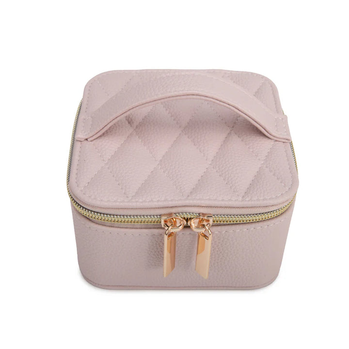 Leah Quilted Travel Jewelry Case with Pouch (Pale Pink)