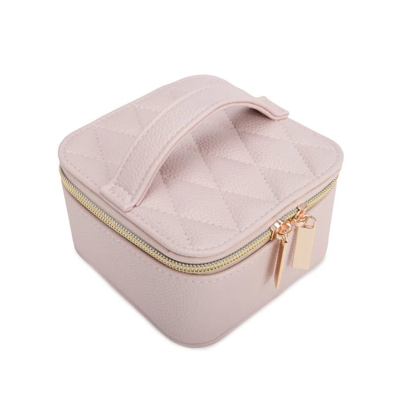 Leah Quilted Travel Jewelry Case with Pouch (Pale Pink)