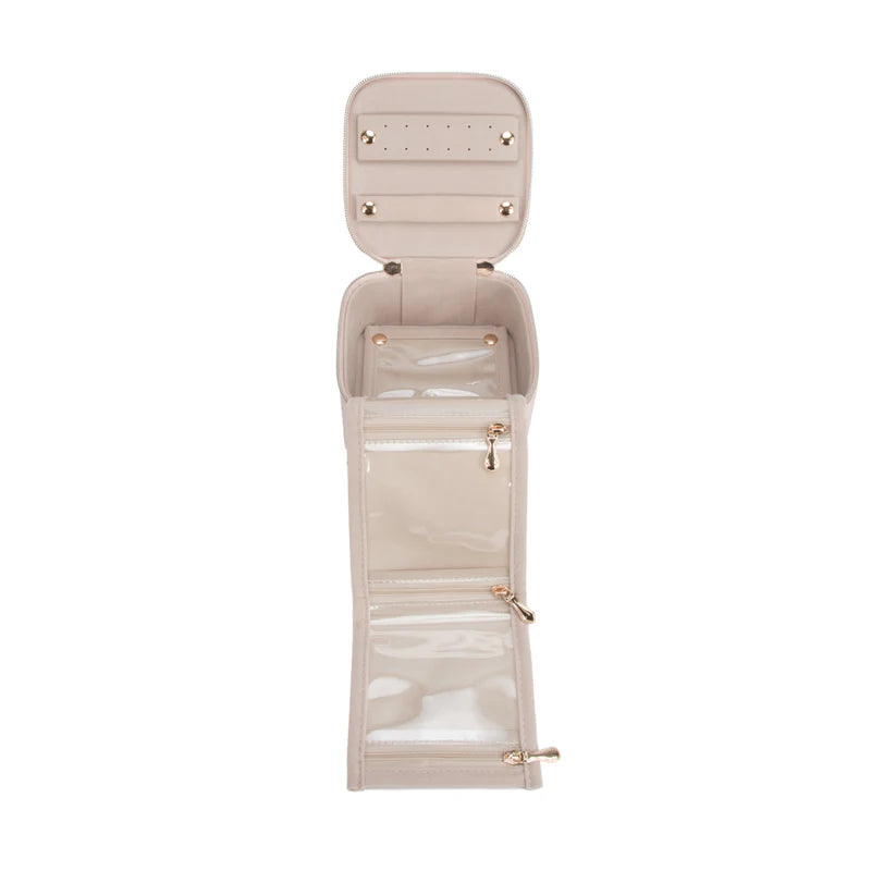Leah Quilted Travel Jewelry Case with Pouch (Pale Pink)