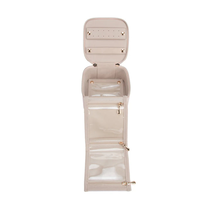Leah Quilted Travel Jewelry Case with Pouch (Pale Pink)