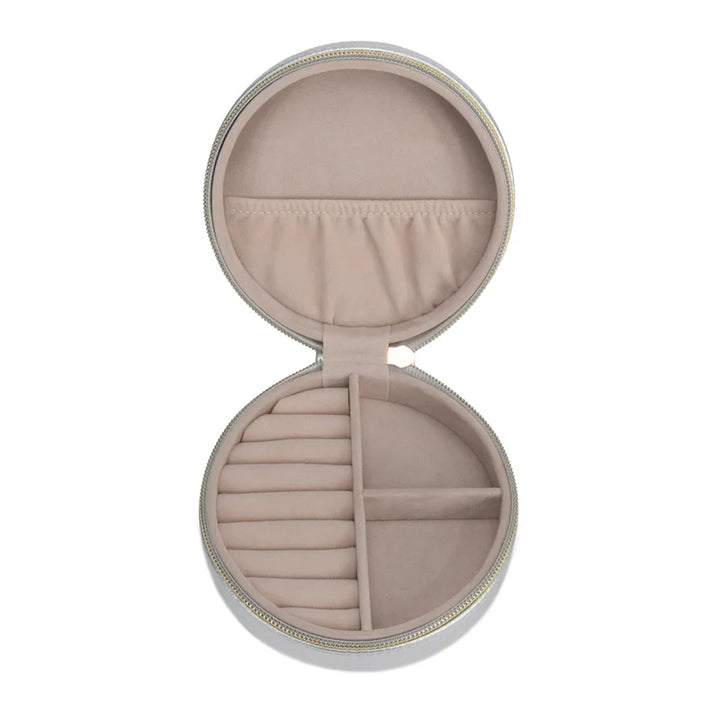 Leah Quilted Round Travel Jewelry Case (Light Grey)