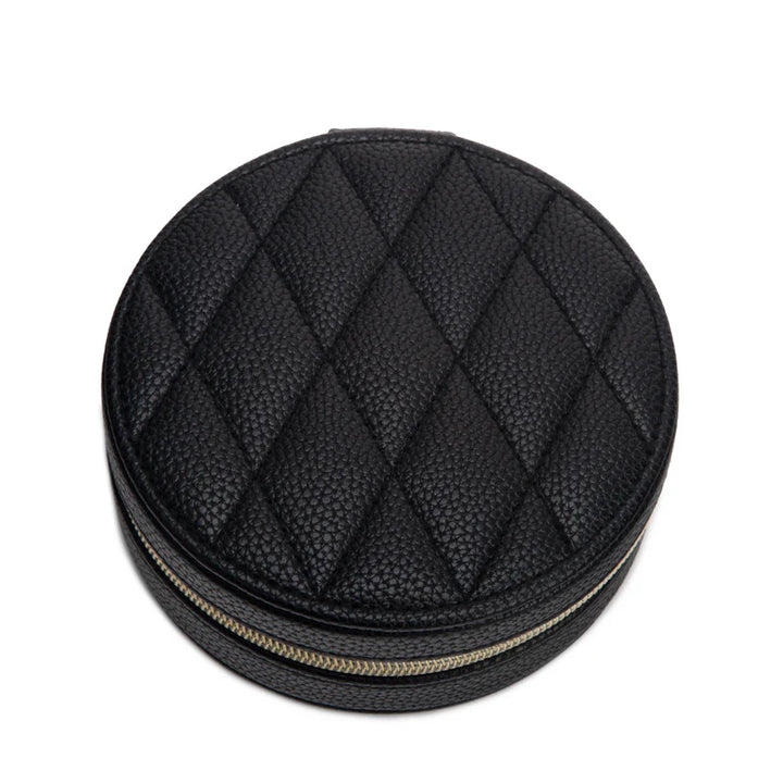 Leah Quilted Round Travel Jewelry Case (Black)