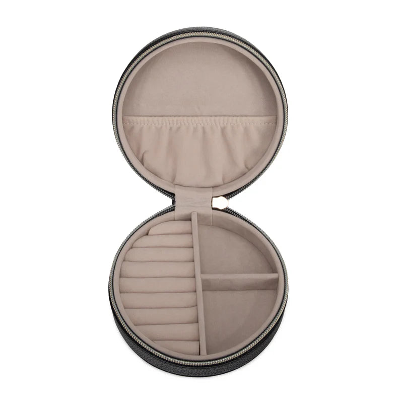 Leah Quilted Round Travel Jewelry Case (Black)