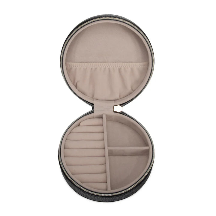 Leah Quilted Round Travel Jewelry Case (Black)