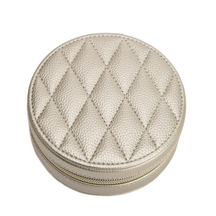 Leah Quilted Round Travel Jewelry Case (Gold)